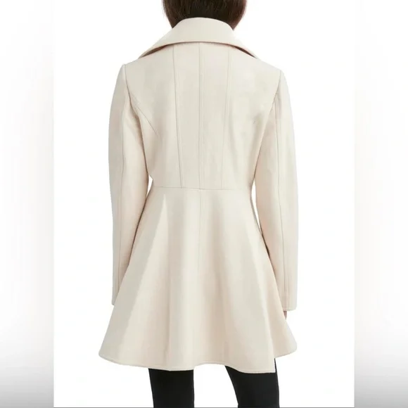 Laundry By Shelli Segal Double Breasted Fit &Flare Cream Pea Coat - Picture 2 of 6